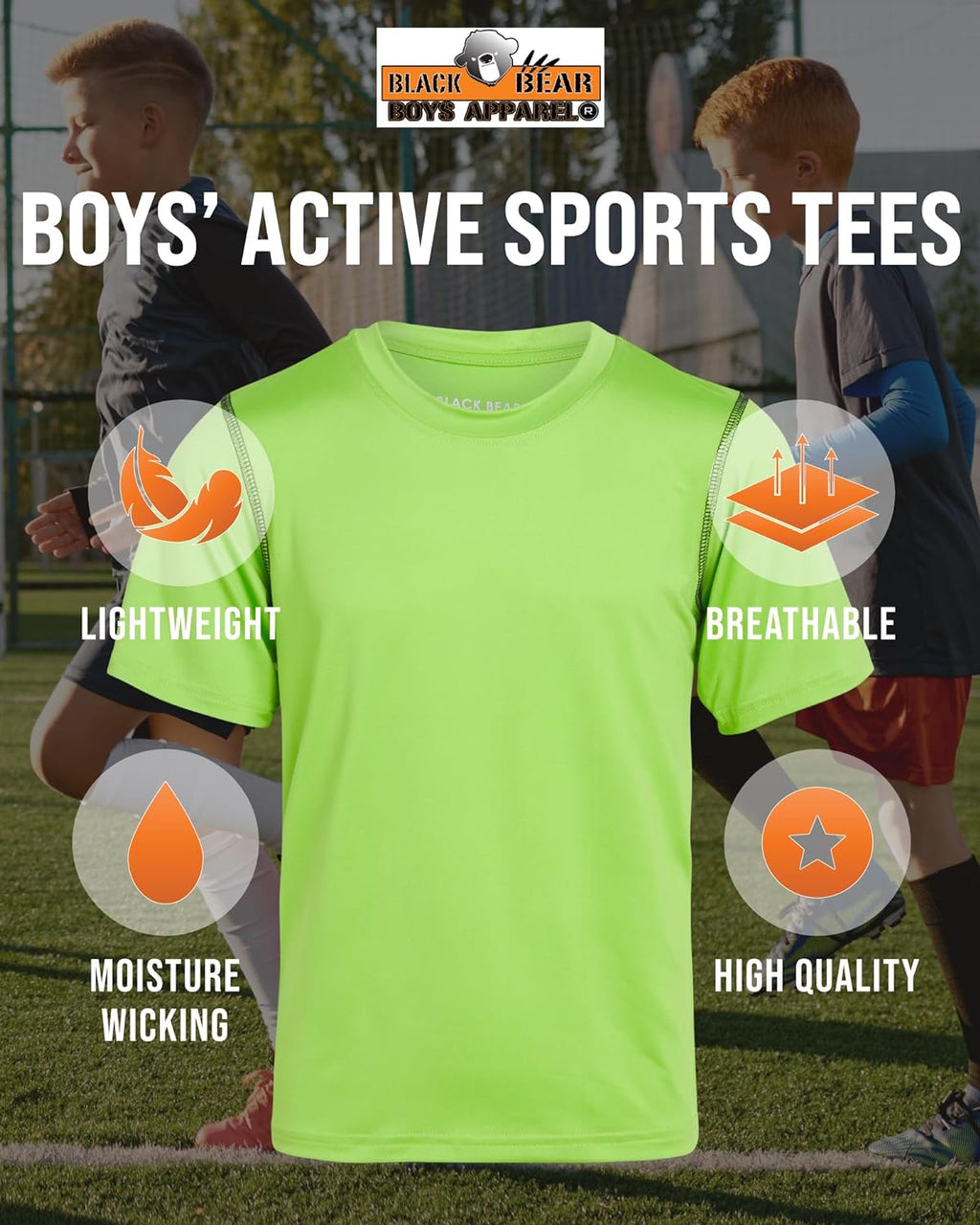 Boys Active Shirt - 4 Pack Athletic Performance Dry Fit Youth Shirt for Boys - Short Sleeve Kids Tshirts